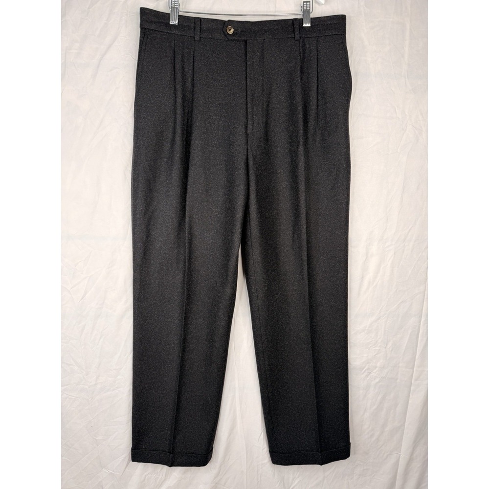vtg Eddie Bauer SZ-36 Gray Glen Plaid Flannel Wool Pants Trousers Pleated Cuffed - Picture 3 of 16